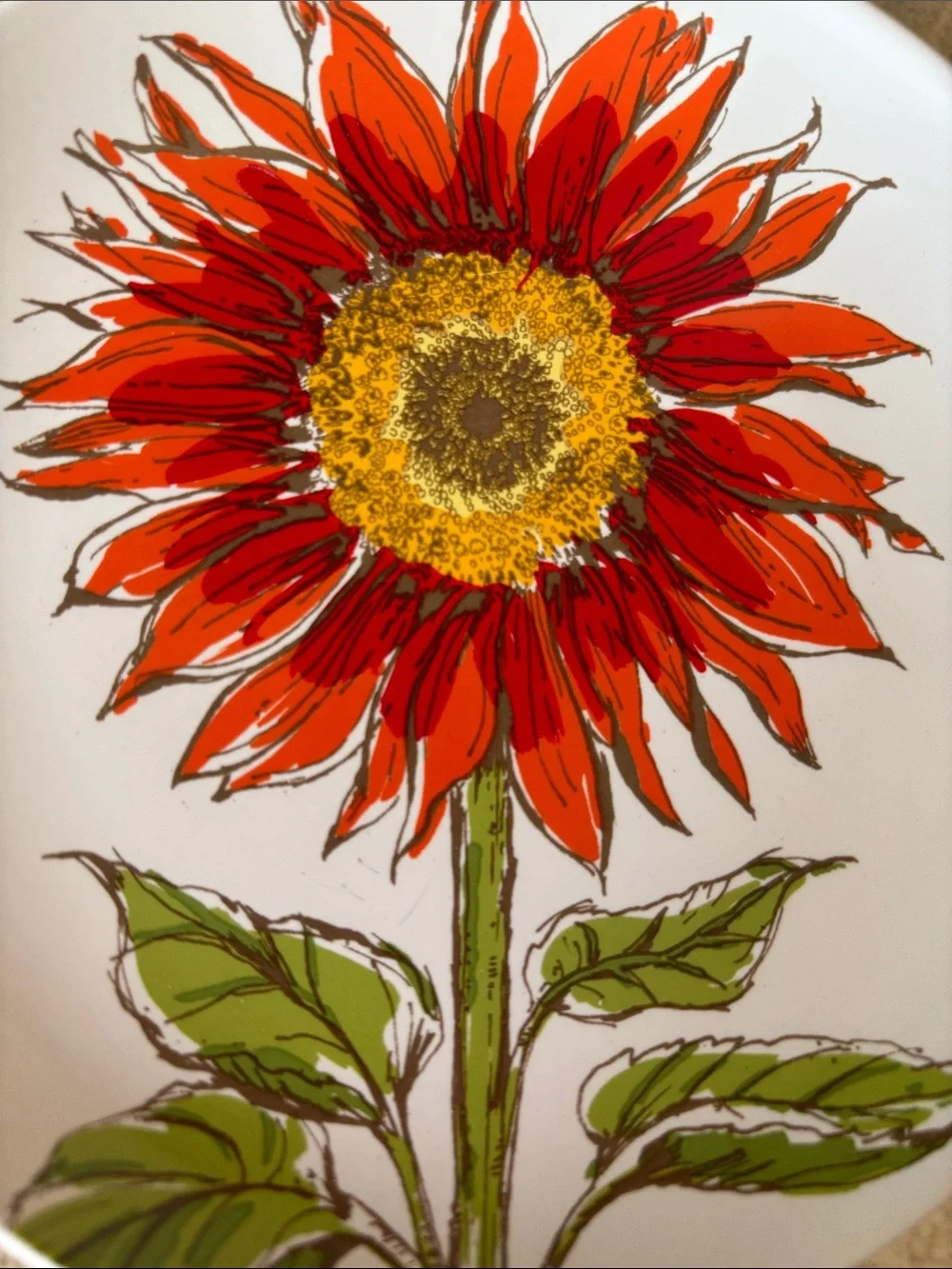 Sunflower Ceramic Salad/Dessert Plates - Set of 2, Orange Floral